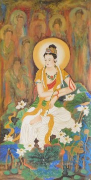 仏教徒 Painting - 金蓮手描き観音菩薩仏教